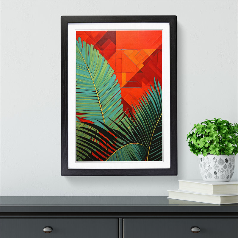 Palm Leaf Constructivism No.4 - Single Picture Frame Print on Wood, Black Framed, 46cm H x 34cm W x 2" D