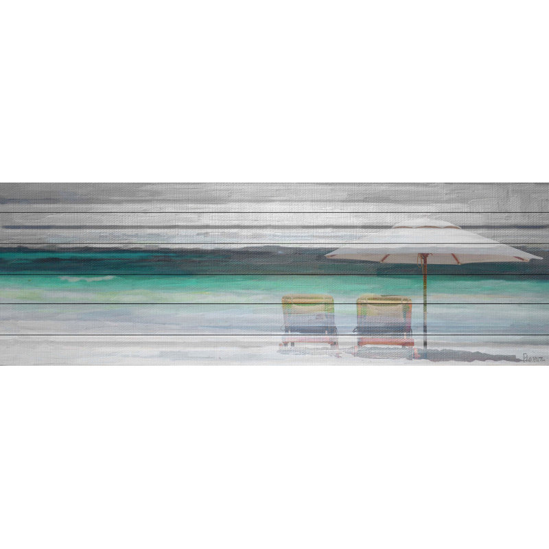 "À la plage" par Parvez Taj, reproduction d'art sur bois blanc, H 15 po x l 45 po