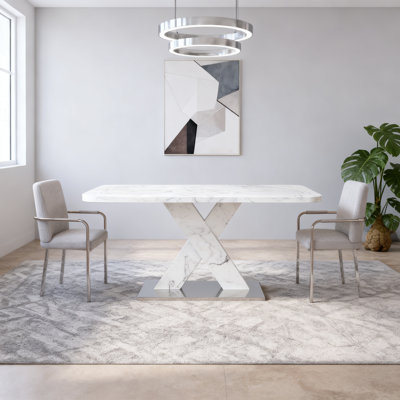 Modern Rectangle Dining Table With Stretchable Top And Durable X-Shape Legs