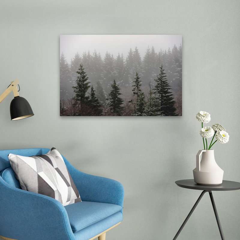 Forêt brumeuse, neige, paysage, arbre, forêt, photographie, brume, art contemporain, H 24 po x l 16 po