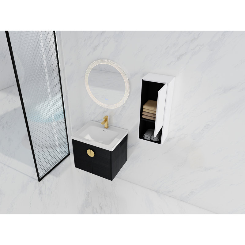 Meuble-lavabo 24 po avec lavabo en céramique et contenant latéral - meuble-lavabo couleur châtaignier noir, 24"