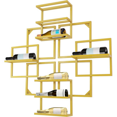 Modern Wall Mounted Wine Rack, Geometric Gold Steel Wine Storage Shelf With 8 Bottles Capacity, Home Decoration For Home Bars, Living Room, Kitchens,
