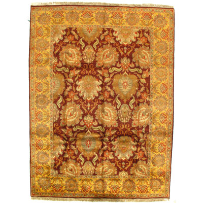 Wool Oriental Area Rug in Gold/Red