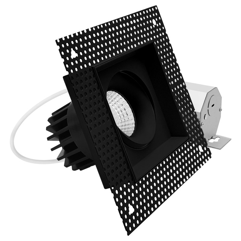 LUXRITE 1-Head Square Black Regressed Trimless Gimbal LED Recessed Light, 360° + 15° Swivel, 5CCT, CRI90, 15W, 1000LM, 60° Beam Dual Dimmable IC & Wet