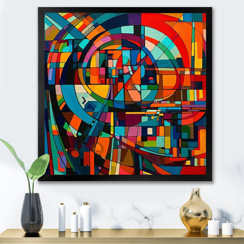 " Orange Forces In Motion ", Black Picture Framed, 16" H x 16" W x 1" D