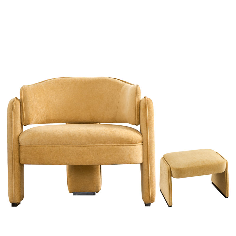 Fauteuil d'appoint moderne Mid-Century 32 po avec accoudoirs, Velours jaune