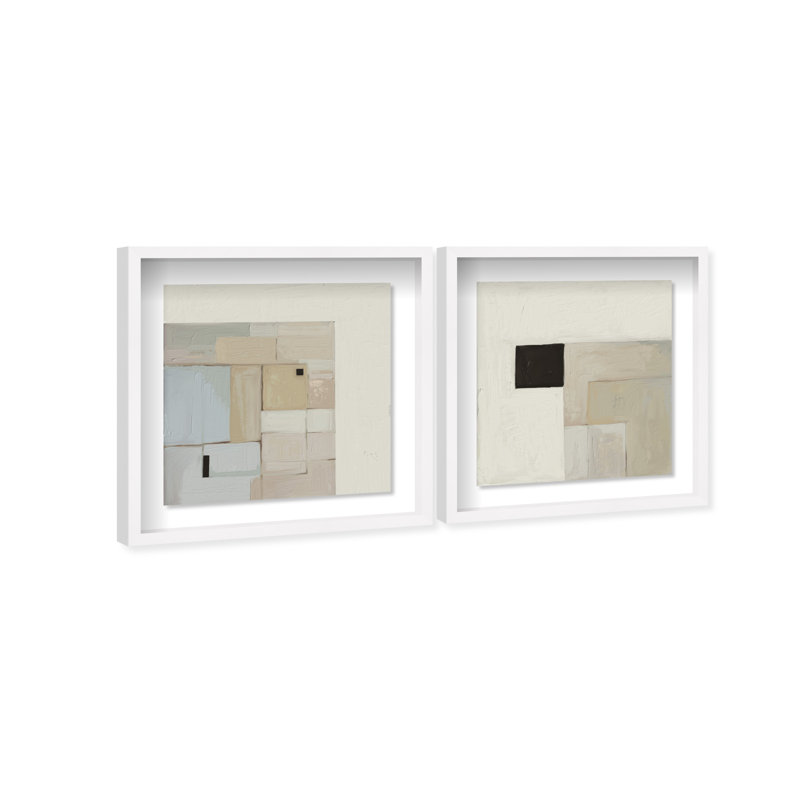 Soft Roughness Set Shadowbox Abstract Print by Oliver Gal, Black Frame, 12 x 12, 17.5"H x 17.5"W, White Shadowbox
