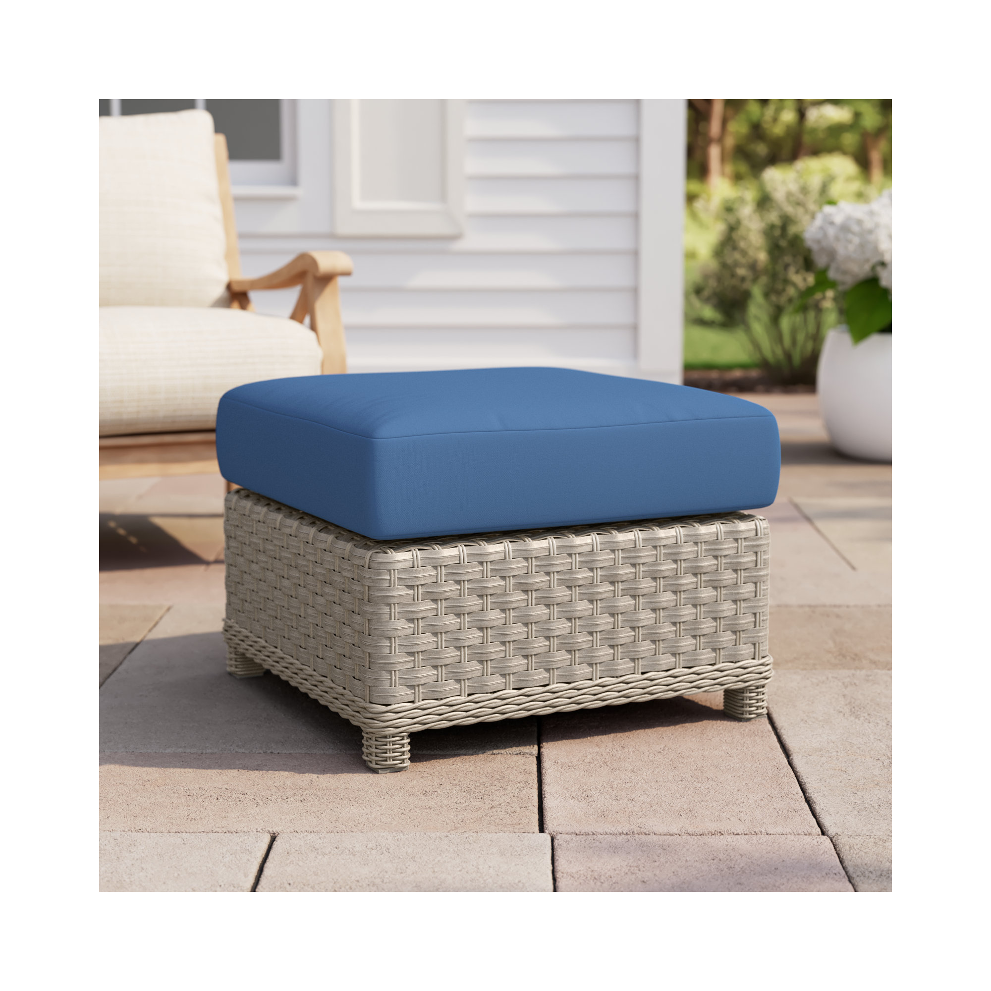 Sky Outdoor Ottoman with SunbCushion, Sparkle Nautical Outdura®