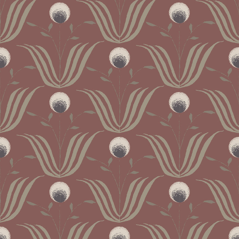 Papier peint floral bourgogne printanier, Burgundy, Faux Grasscloth, Non-pasted