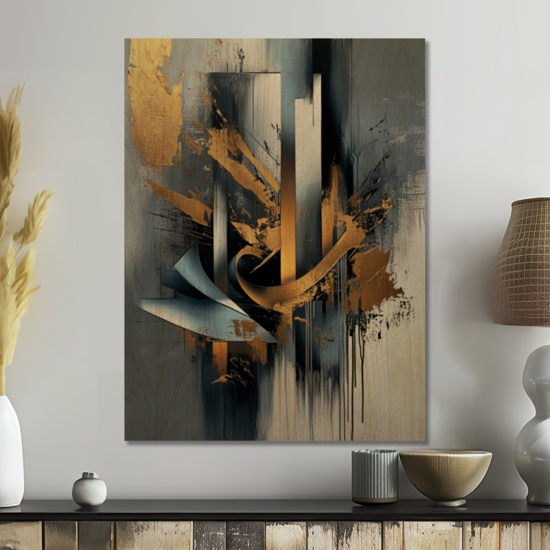 Harmonie de l'Arc d'Or I - Tableau abstrait en bois, H 40 po x l 30 po, Rectangulaire