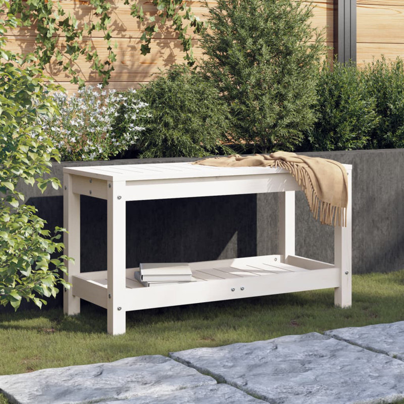 Alzugaray Solid Wood Outdoor Bench, White, 45cm H x 108cm W x 35cm D