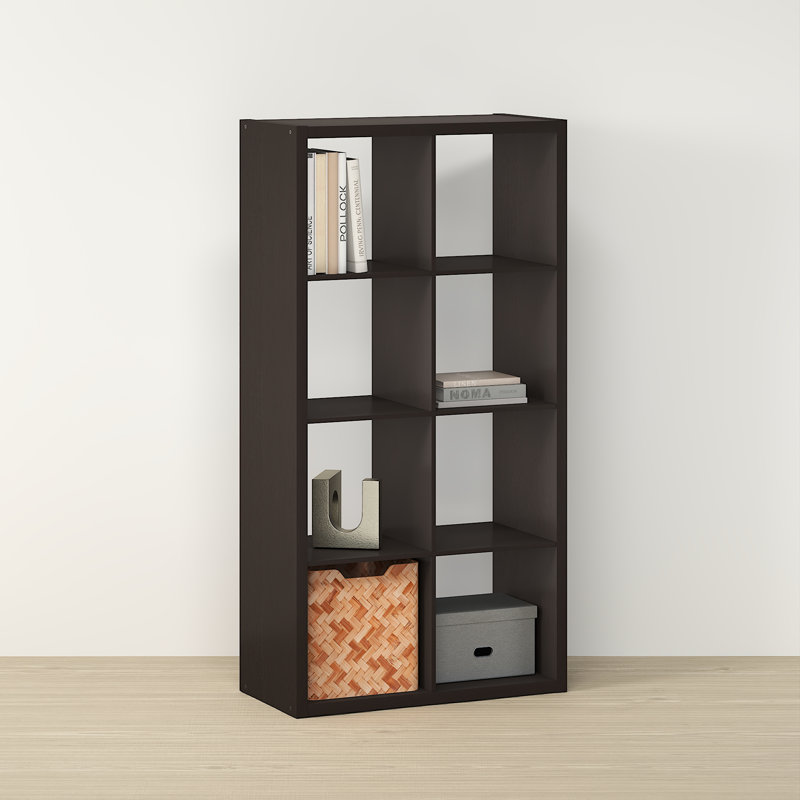 8-Cube Bookcase, Thick Frame, Black Dark Oak, Dark Oak, (8 Shelves) 57.91" H x 30" W x 14.97" D