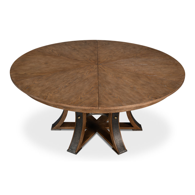 Tower Round Solid Oak Dining Table, Light Mink/Dark Hammered