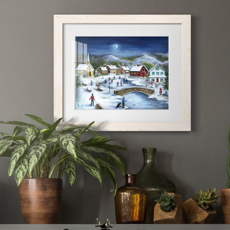 Moonlit Skaters par J Paul - reproduction d'art sur papier encadrée, Papier encadré blanc, H 24 po x l 18 po x P 1,5 po