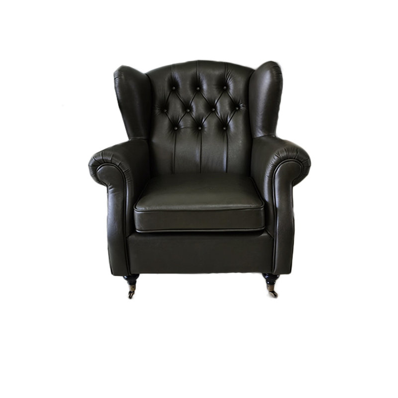 Fauteuil inclinable en bois massif et roulettes en acier inoxydable., Similicuir vert foncé