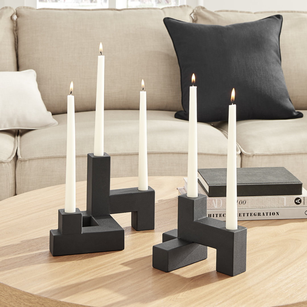 2 Piece Metal Tabletop Stacking Taper Candle Holder Set Wrought Studio™