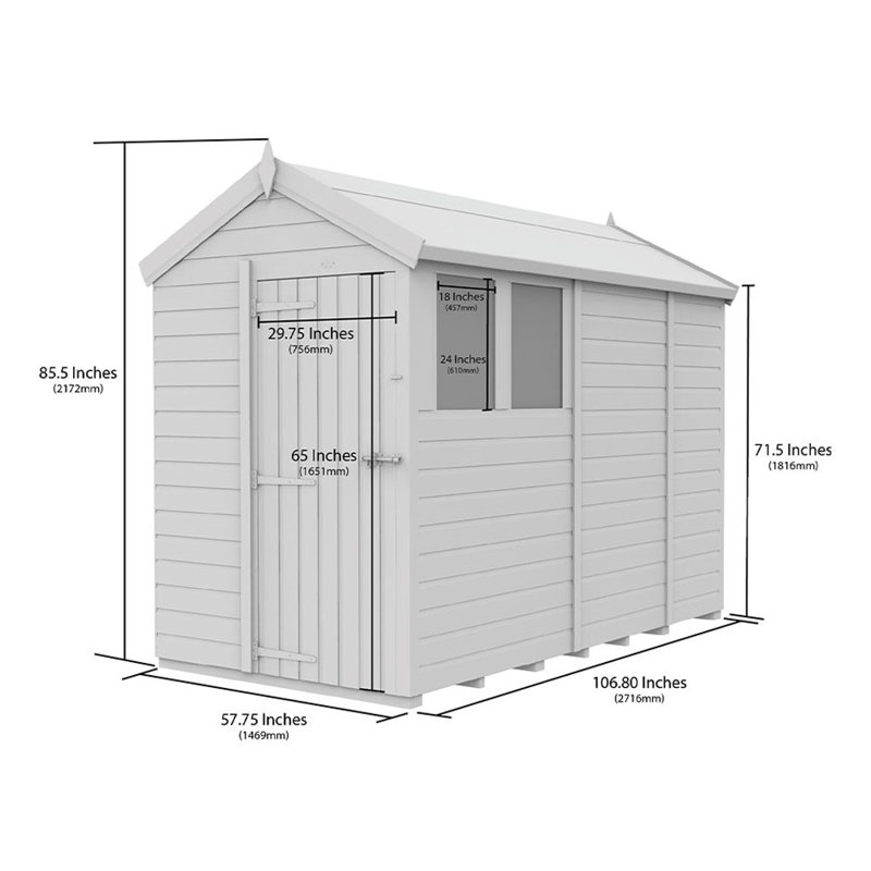5ft x 9ft Apex Shed - Single Door with Windows