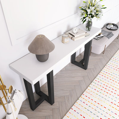 Geometric Design Console Table With Solid Pine Legs,Suitable For Entryway