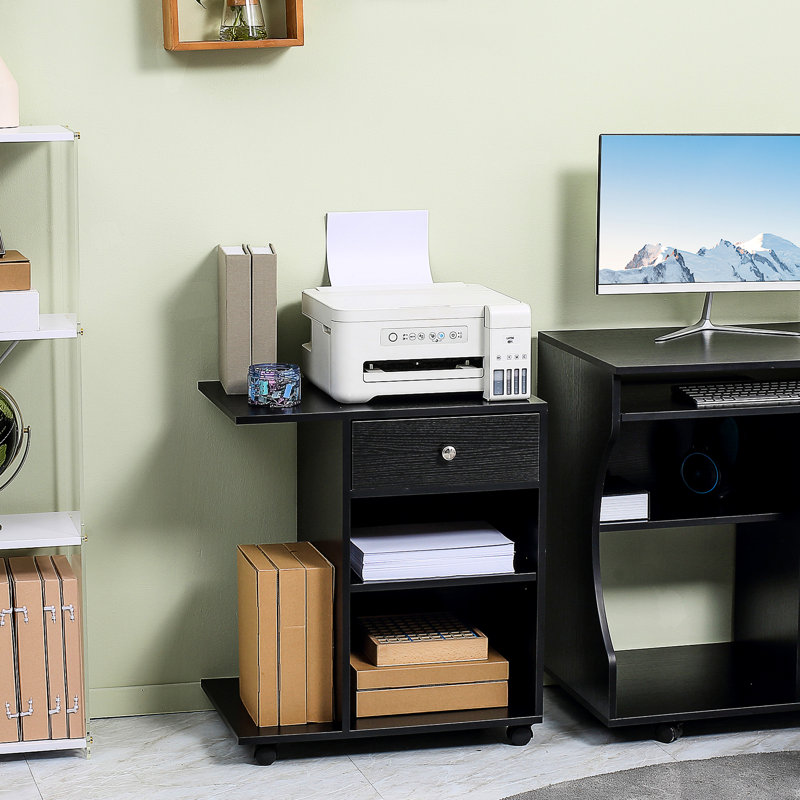 Table d'imprimante avec tablette réglable et rangement généreux pour les câbles de bureau