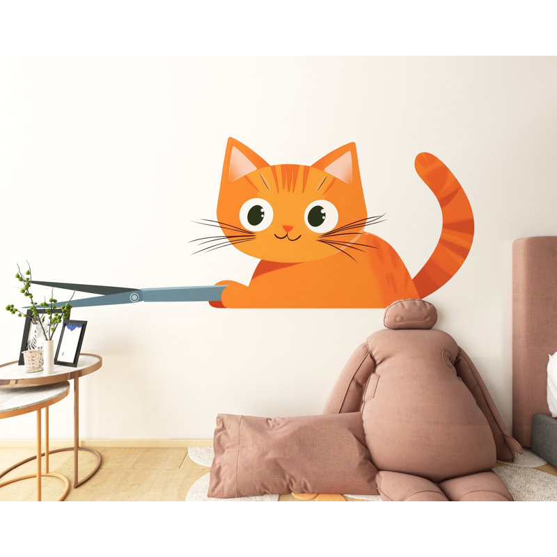 Adhésif décoratif orange, chat, chaton, dessin animé, autocollant mural, H 13 po x l 24 po