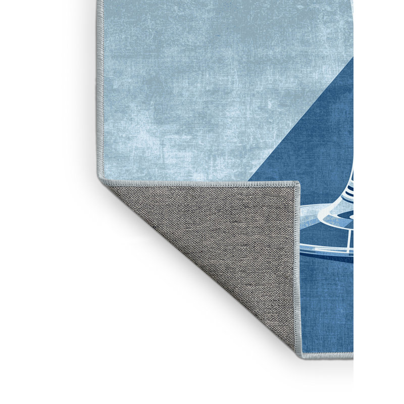 Machine Washable Kirkwood Martini Glass Posh & Luxe Rug in Blue – SkyBlue Binding, 8x10