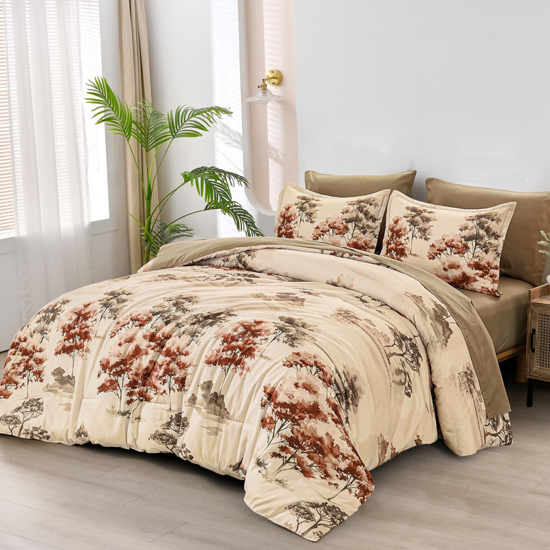 7 Piece Flower Comforter Set with Sheets, Pillowcases & Pillow Shams, King Comforter + 6 Additional Pieces