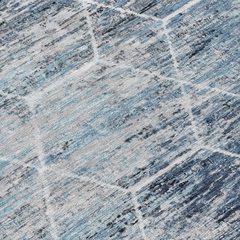 Tapis bleu intérieur / extérieur lavable à la machine Xhevrie, Rectangle 1 pi 8 po x 2 pi 6 po