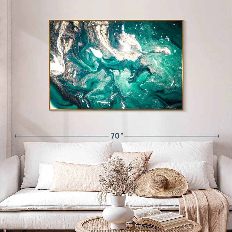 Bleu sarcelle Silvana, 46 po x 31 po, Cadre flottant doré