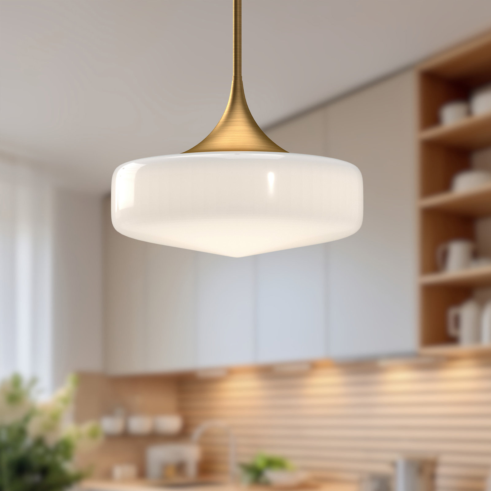 Nathania 1-Light Schoolhouse Glass Pendant , Aged Gold