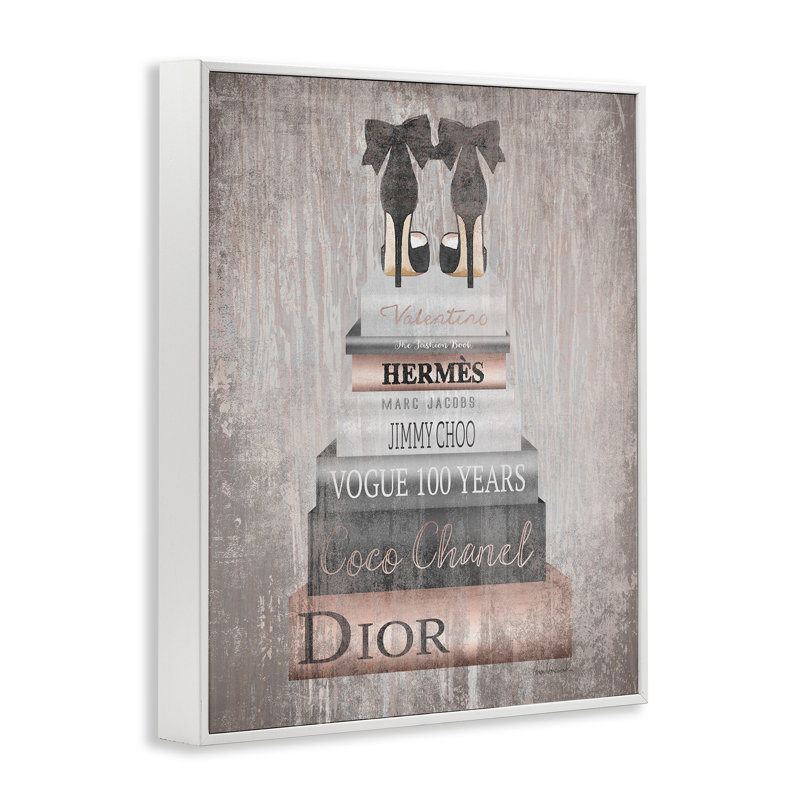 «Book Stack Heels Metallic Pink», impression, H 24 po x l 30 po, Giclée encadrée blanc bord de mer
