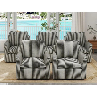 29.7" W Modern Soft Stripe Upholstered Swivel Barrel Chair With Removable Cushion(Set Of 5)