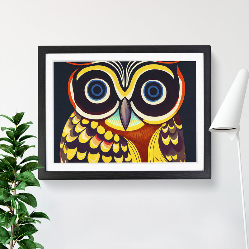 XH1022-6537X Owl Art Retro Vol.6 - Single Picture Frame Print, Black, 25cm H x 34cm W x 2cm D