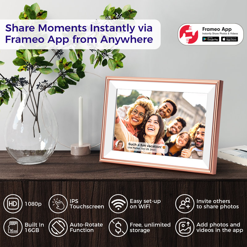 ELIME 10.1 Inch Rose Gold Aluminum WiFi Digital Picture Frame
