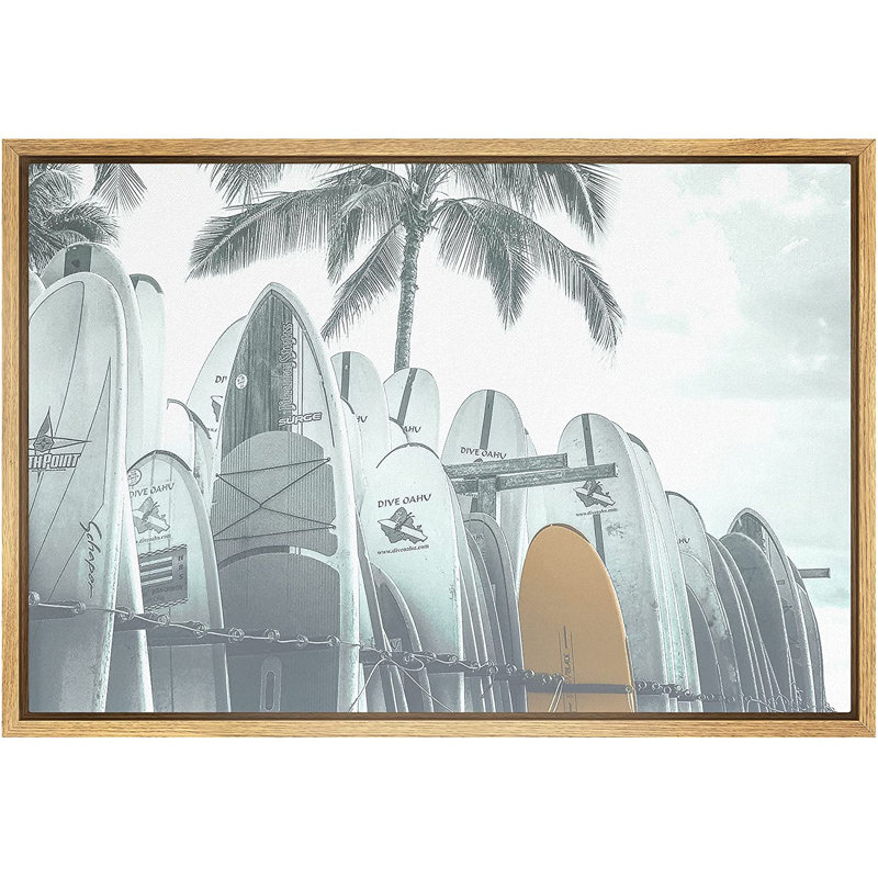 «Washed Out Green», planche de surf, palmiers tropicaux, art mural sur toile, H 24 po x l 36 po x P 1,5 po