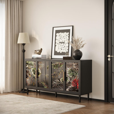 60.3" With 4 Doors For Buffet Cabinets, Glazed Painting Art Storage Cabinets, American Retro Control Console Table Decorative Cabinets, Living Room, Bedroom, Dining Room