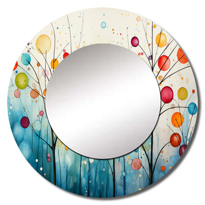 Teal Mid Century Retro Reflections - miroir moderne Mid-Century, miroir mural rond bleu sarcelle unique, impression d'art en métal