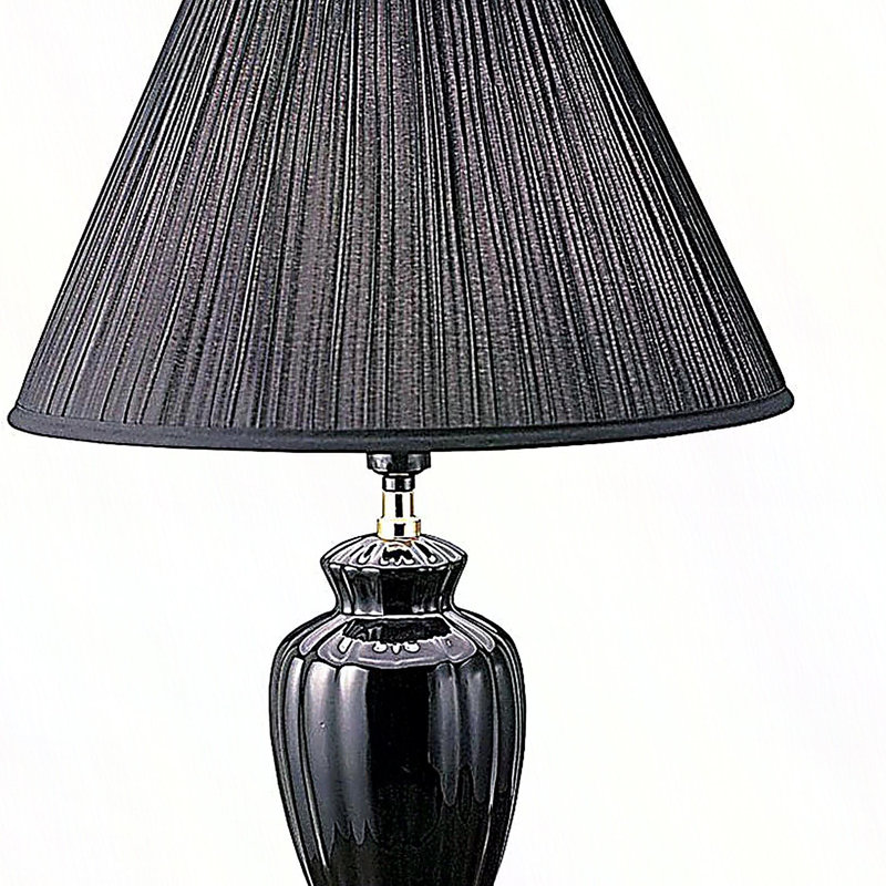Lampe de table haute 26 po en céramique, en forme d'urne avec finition noire, abat-jour en lin