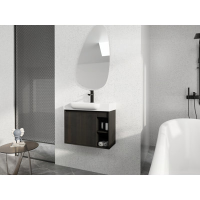 Meuble-lavabo mural de 28 pouces avec lavabo en céramique blanche et porte à fermeture en douceur, peu encombrant et élégant