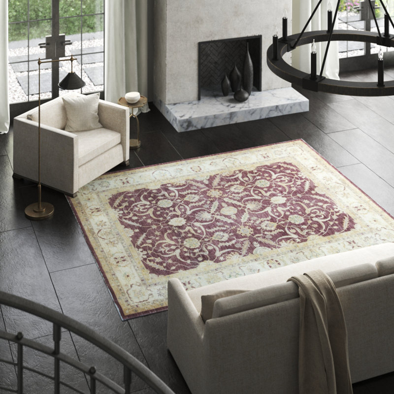 Ziegler Wool Oriental Area Rug in Plum/Light Yellow/Beige