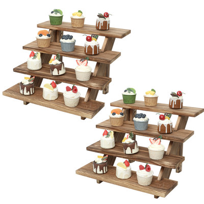 2pcs Wooden Rustic Cupcake Stand For 24 Cupcakes, Stepped Wood Display Stand For Weddings, Tiered Party Table Display Riser For Food, Dessert, Cookie, Decor, Craft Show