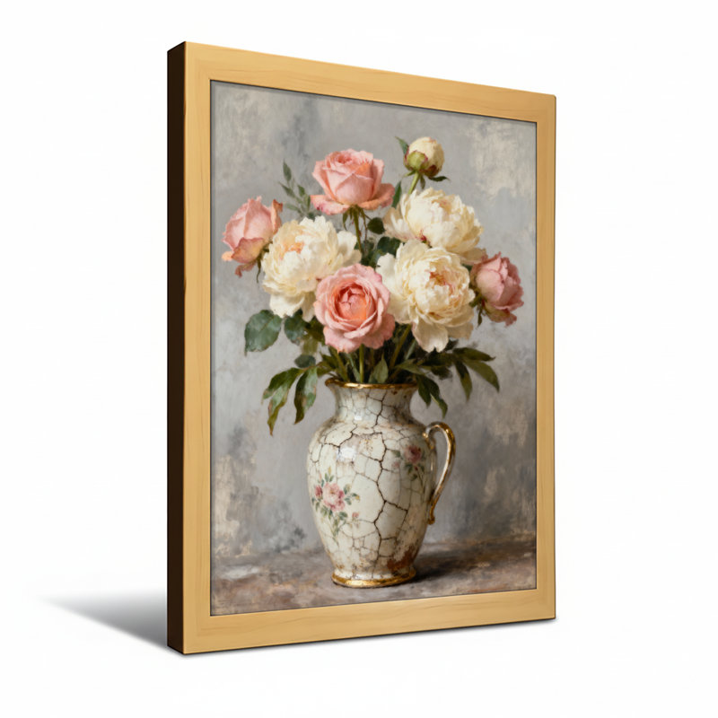 Plantes et fleurs, fleur et vase, reproduction d'art de nature morte, H 24 po x l 16 po, Toile tendue, Ne s’applique pas
