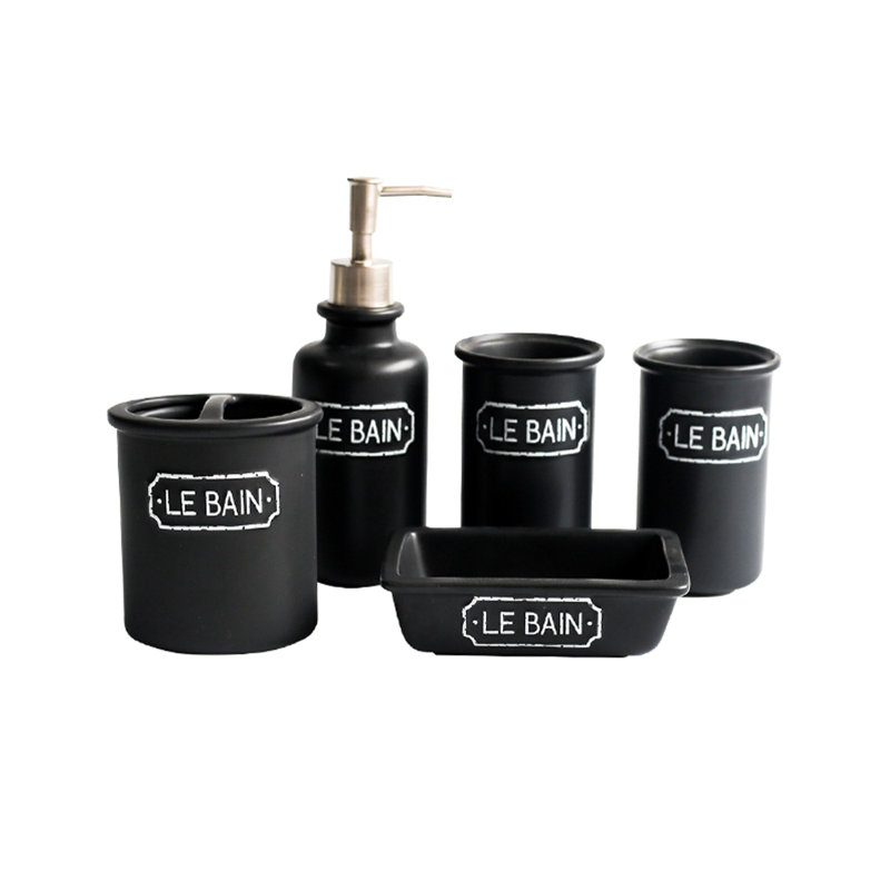 5 Pieces Bathroom Accessories Complete Set, Black