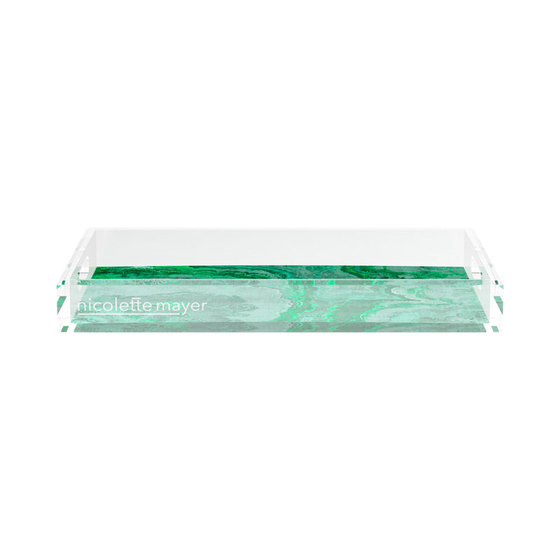Agate Malachite Acrylic Rectangle Decorative Tray, 17"W x 10.5"D x 2"H, Malachite