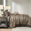 Couvre-lit réversible 5 pièces pour très grand lit - brun / or, feuille, rayures et motifs, 2 taies décoratives et coussins décoratifs, lavabilité durable, taies décoratives, décoration facile à entretenir