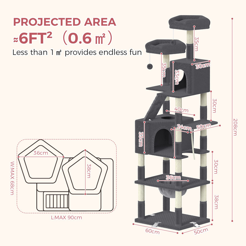 Cat Tree 208cm H Cat Tree, Dark Grey