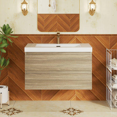 Meuble-lavabo mural simple vasque de 90 cm (35,5 po) avec comptoir en résine de pierre