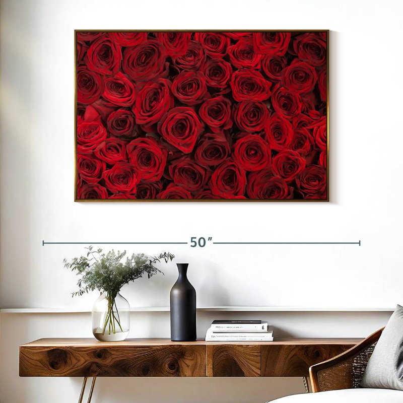 Roses rouges d'été, Cadre flottant doré, 40 po x 27 po