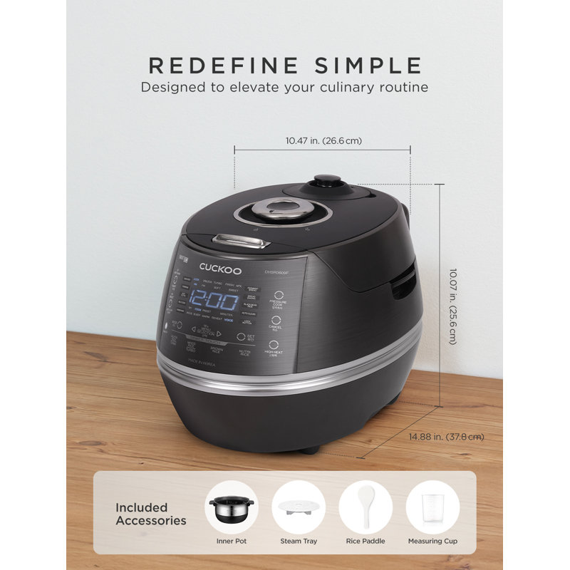 CUCKOO High Pressure Rice Cooker 6-Cup Uncooked / 12-Cup Cooked with Induction Heating Technology, Versatile Rice Maker with 23 Menu Options and Steam Plate, Voice Guide, Dark Gray (CRP-DHSR0609FD)