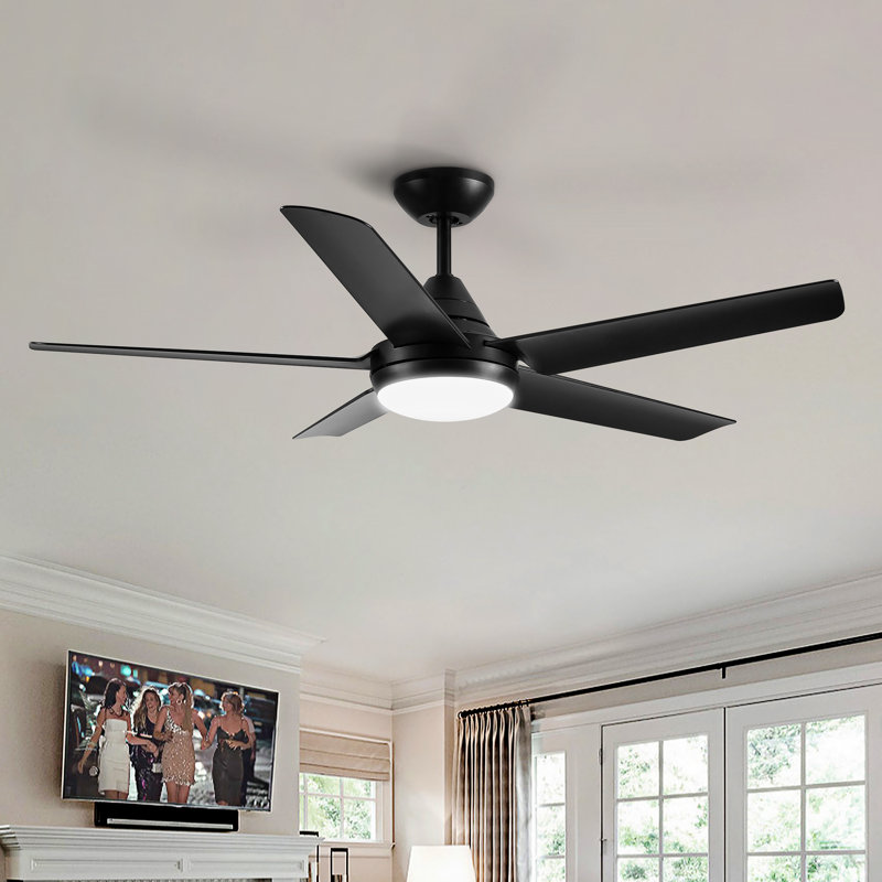 Ventilateur de plafond 5 lumières Modern, Noir avec pales noires
