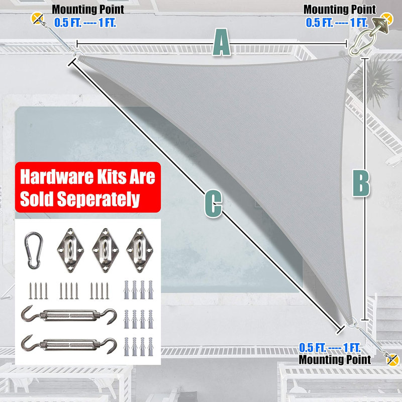 Amgo Right Triangle Sun Shade Sail with Hardware Kit, Gray, 10 ft. x 14 ft.